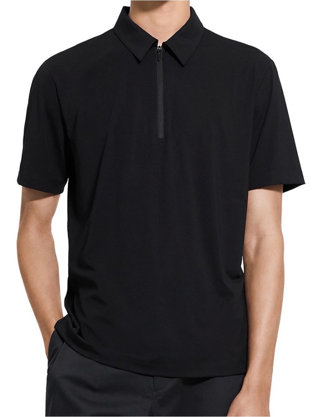 Reiss Black Short-Sleeve Zip Polo